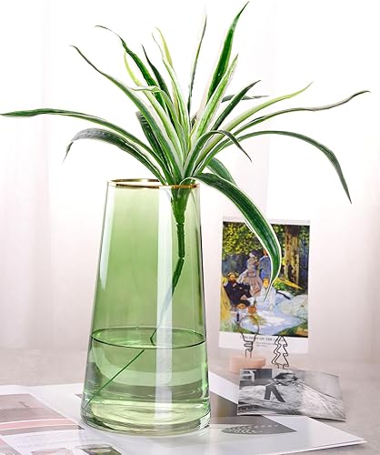 Miniatura 5 de WHJY Florero de cristal transparente verde de 9 pulgadas para centros de mesa decoración del hogar, florero moderno botellas de vidrio