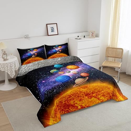 Miniatura 2 de Erosebridal Juego de edredón Universe Galaxy para niñas y niños, juego de ropa de cama de galaxia para adolescentes, planeta Tierra, estrellas,
