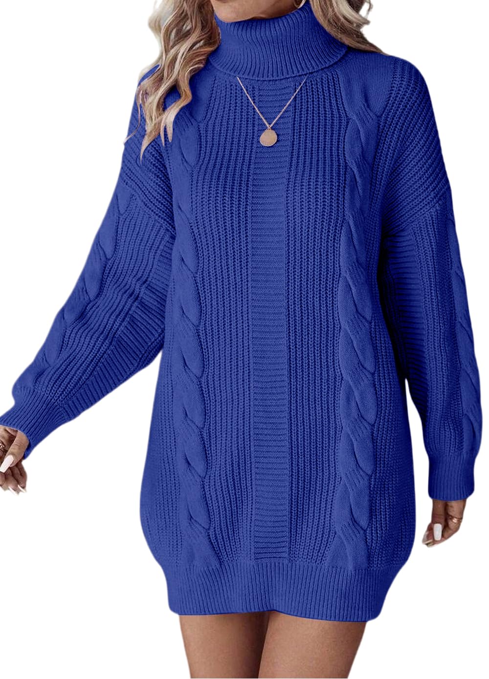 ELFIN Strickkleid Damen Oversized Rollkragen Pulloverkleid Winterkleid Langarm Strickpullover Zopfmuster Strick Langer Pullover Mini Kleider
