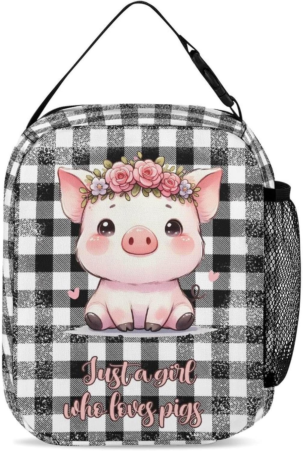 Pig Backpack with Lunch Box & Pencil Case, 16 Inch Cute Pig Themed Bookbag, Adjustable Lightweight Large Capacity, Colorful Pig Backpack Set for Kids Girls Boys School