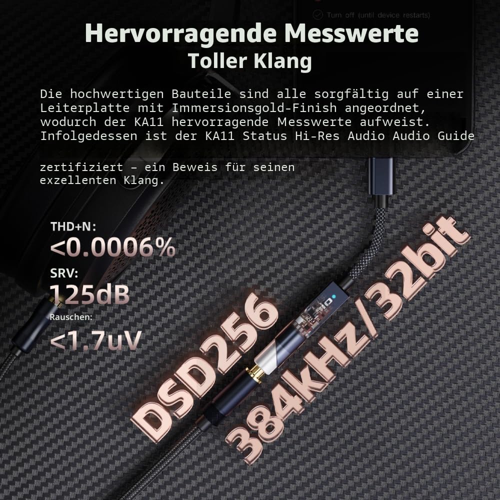 FiiO KA11 USB-Dongle DAC und Amp (USB-C, Schwarz)