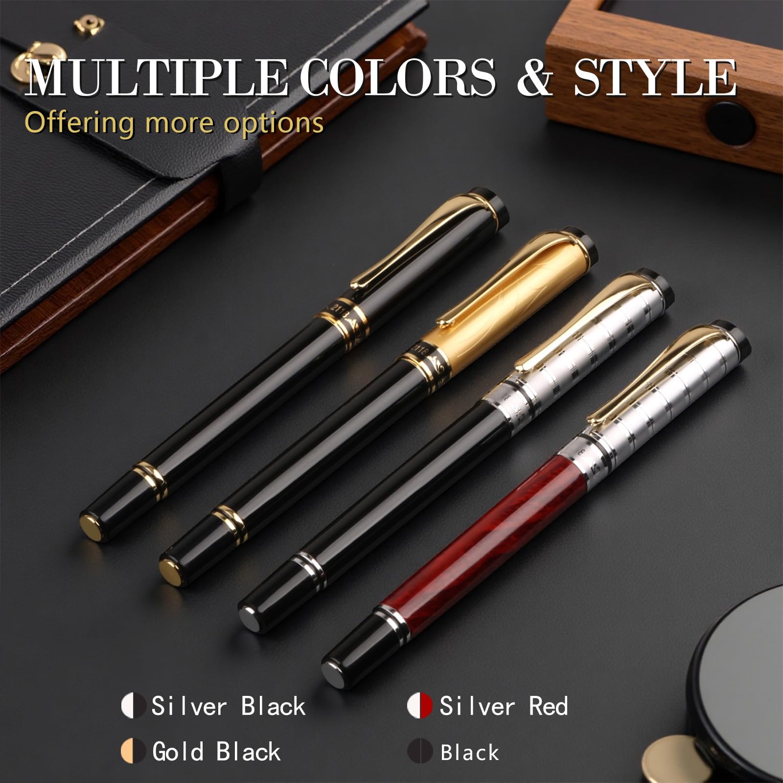 Luxuriöse Gel-Kugelschreiber, personalisierbar, schwarze Tinte, Set mit 2 austauschbaren Metallminen, ultraglattes Schreiberlebnis, perfekt für Geschenke, Geschäft, Büro