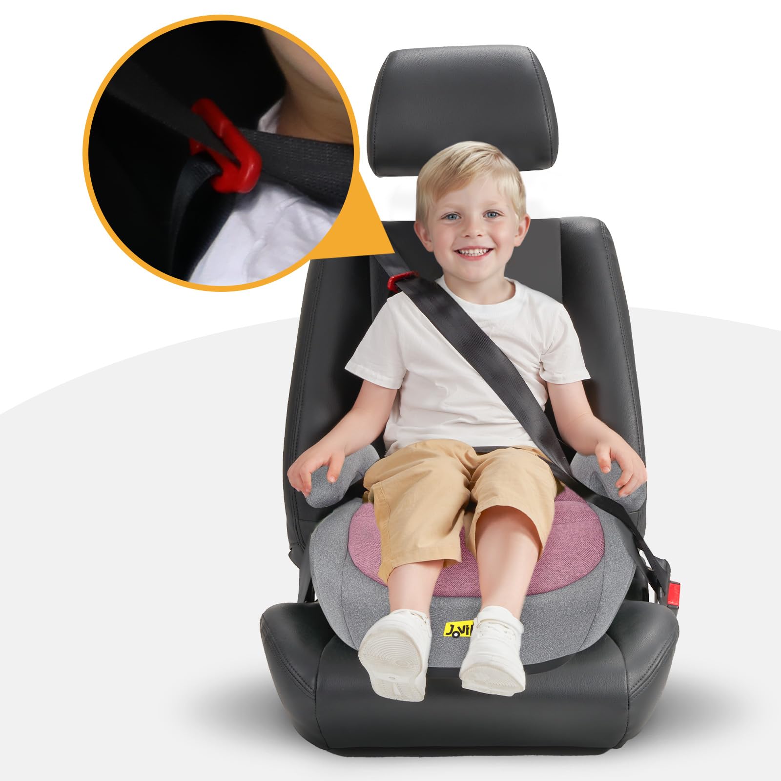 Jovikids I-Size Booster Seat for Car with ISOFIX, 125-150cm (Group 2/3, 6-12 Years), Portable Booster Seat for Kids, Comfortable, Compact, Convenient for Everyday Use, Great for Travel, ECE R129, Pink