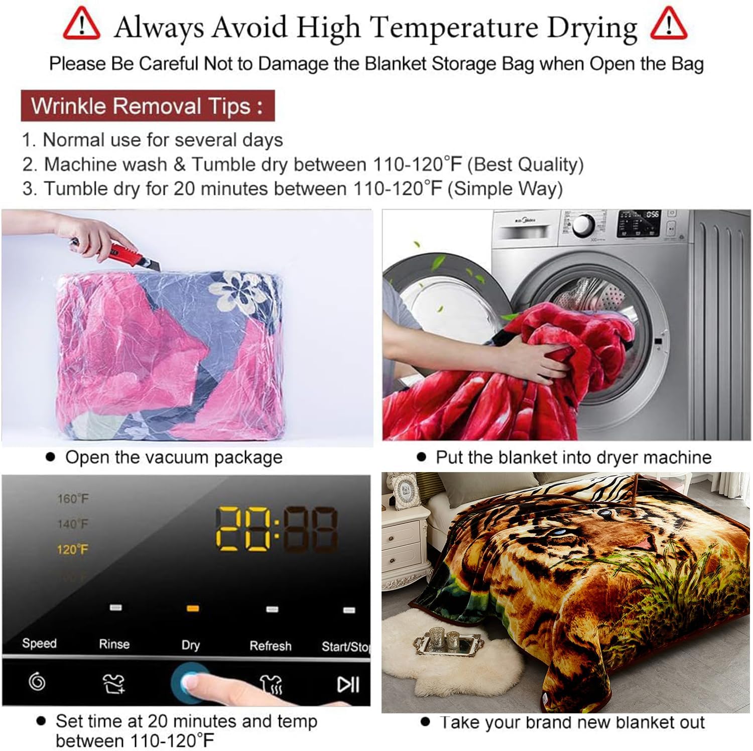 JYK Korean Faux Mink Fleece Blanket 75”x87” and 5 LB Mink Blanket - 2 Ply Reversible 520GSM Silky Soft Plush Warm Blanket for Autumn Winter, A&B Pattern (Queen, Tiger/Tiger Stripes) - Image 9