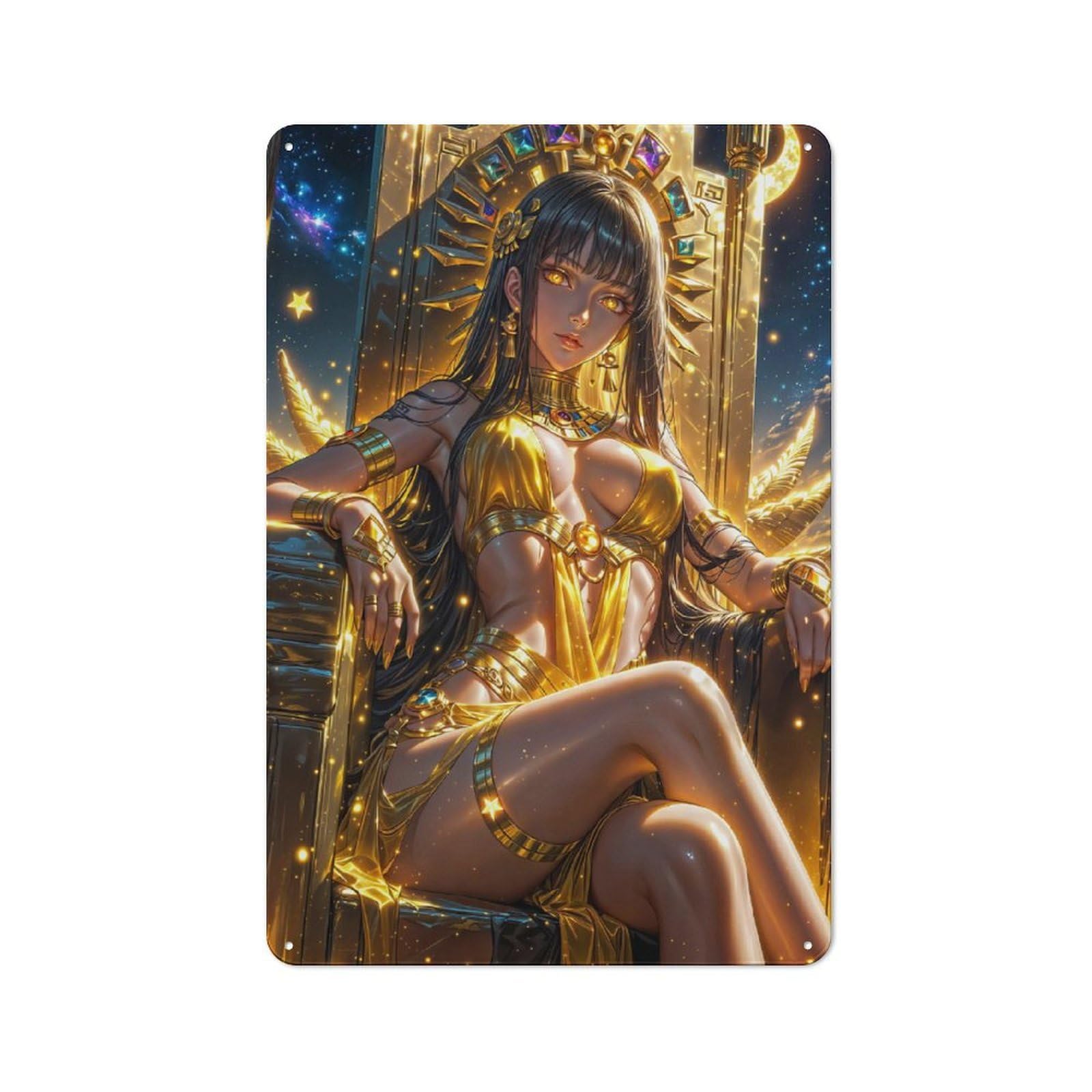 Junmoney Style-22 Distressed Look Golden Goddess Throne Decorative Tin Sign 30X20cm, Retro Room Decor For Lounge, Study, Pub Or Wall Gallery
