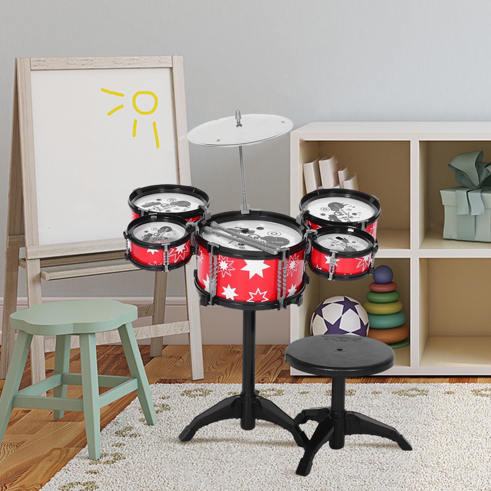 Batería de Juguete Infantil Roja de Plástico, Mini Batería | Diseño Realista y Construcción Resistente, para Niña y Ñiño, Juego de 1