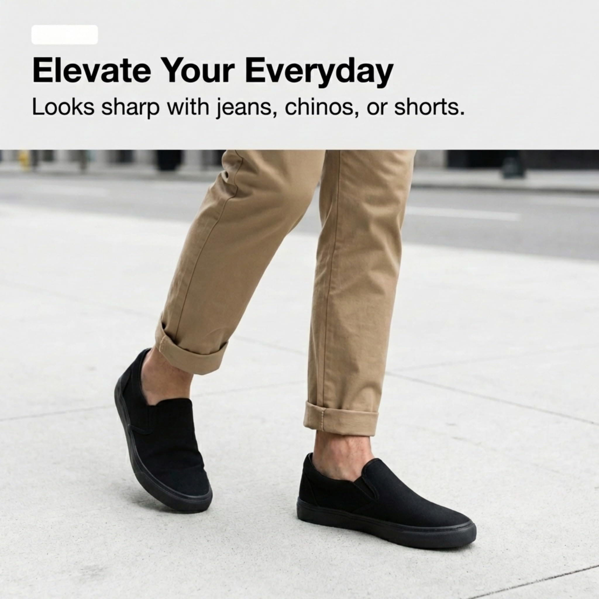 hello basics Men's Canvas Slip On Shoes for Men, Laceless Low Top Sneakers Mens Slip On Sneakers (All Black, 11)