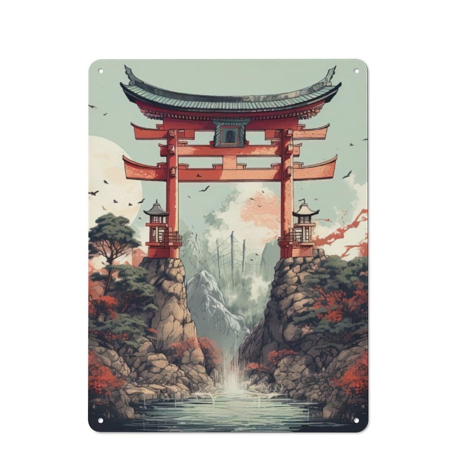 Junmoney Anime Japanese Gate Metal Wall Sign 40X30cm Featuring For Workshop Wall, For Makers And Diy Enthusiasts