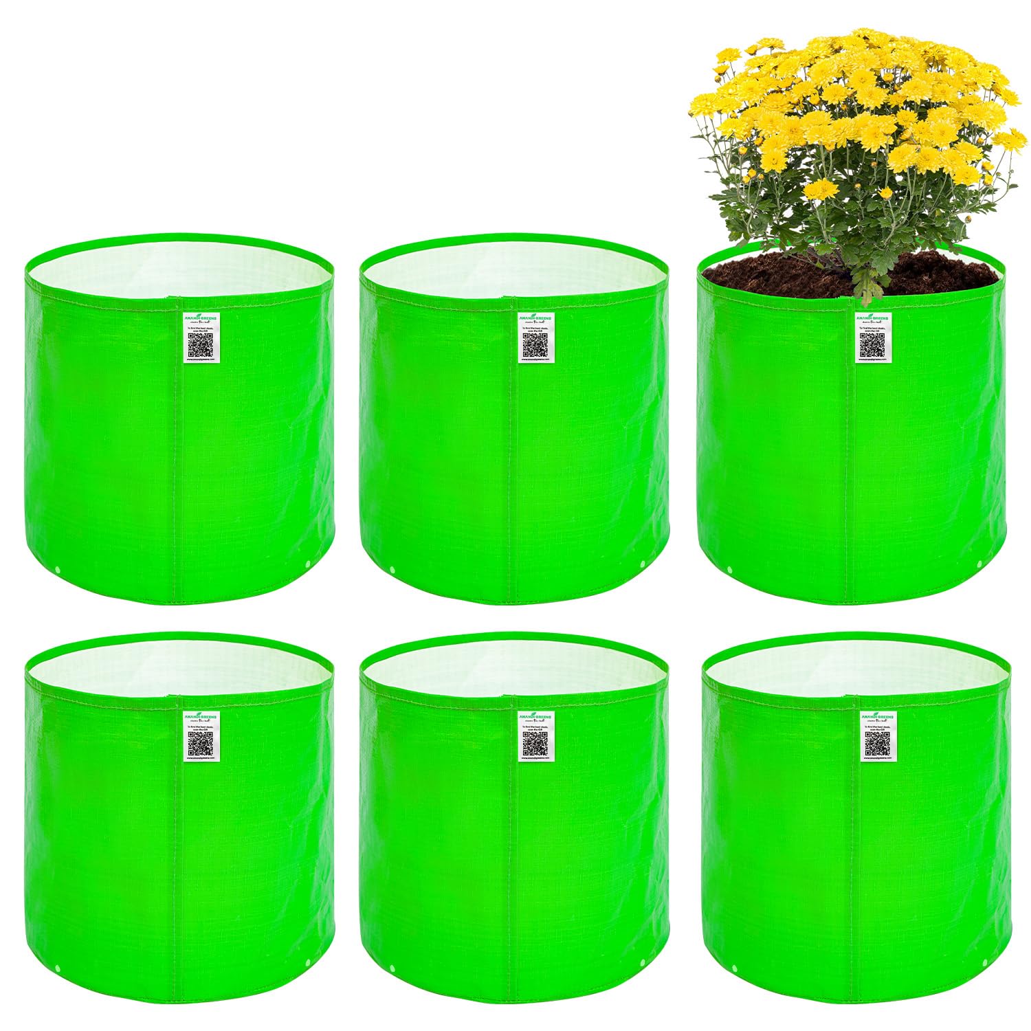 Anandi Green's HDPE Uv Protected 260 GSM Round Green Colour Plants Grow Bags Suitable for Terrace and Vegetable Gardening 15x15 Pack of 6-image-35