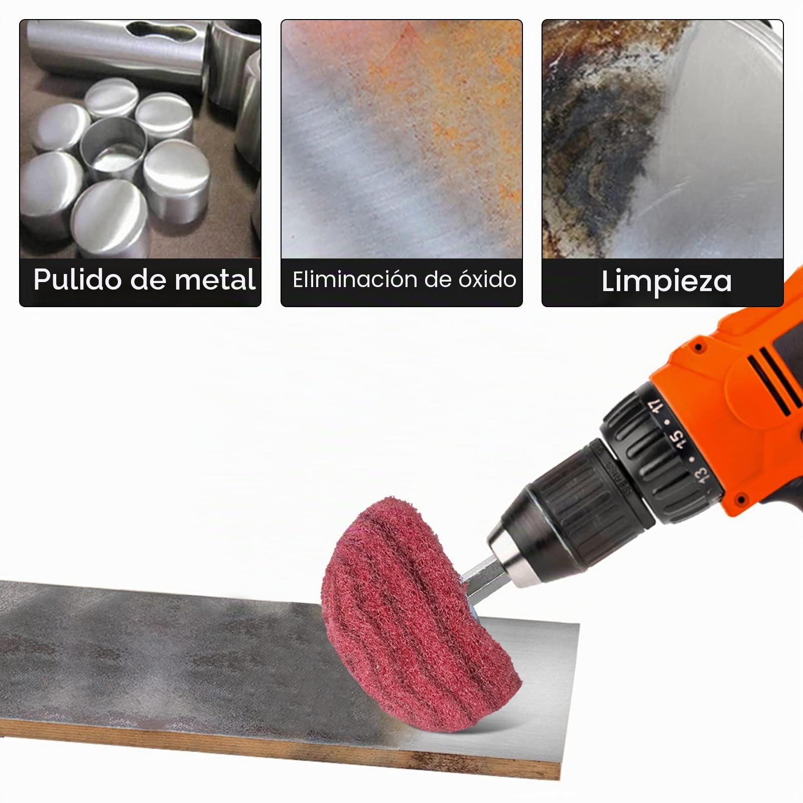 6 unidades de discos abrasivos de fieltro, esponjas abrasivas Power Scrubber, juego de limpieza para lijar, pulir metal, madera, acero, acero inoxidable
