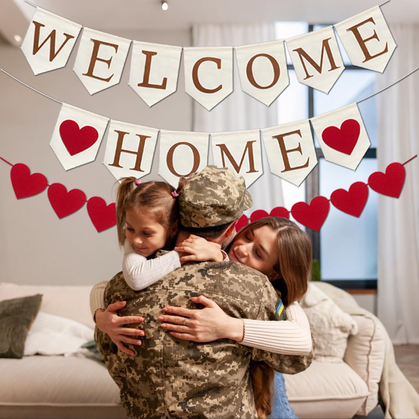 Pre-Strung Welcome Home Burlap Banner, Assembled Welcome Sign for Boho Rustic Welcome Decorations, Housewarming, Homecoming, Military Return Party Decorations