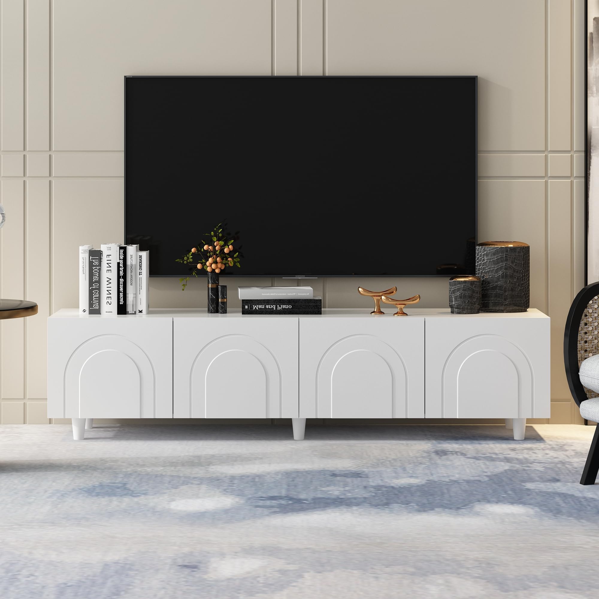 AIEGLE 78.7" W TV Stand with 4 Carved Doors, Modern Entertainment Center with Storage, Media Console Table TV Cabinet, White
