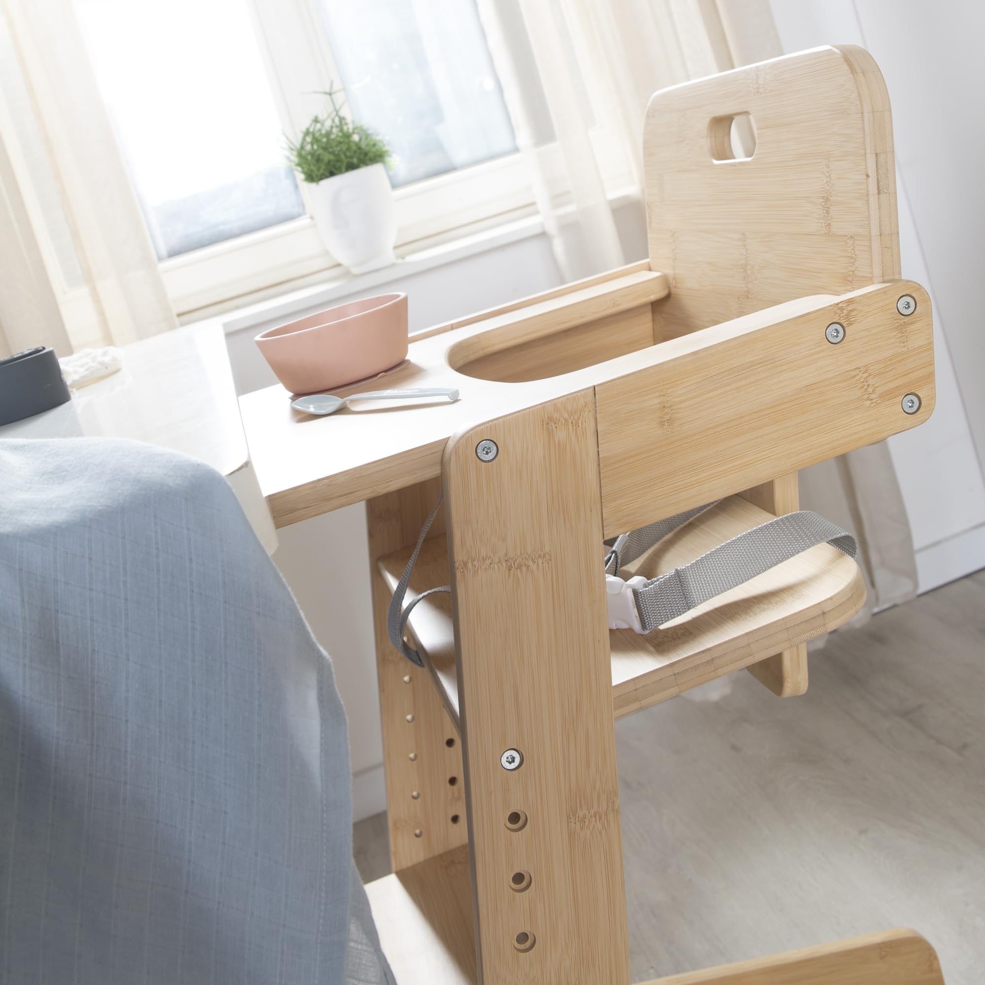 roba Seggiolone per Bambini Nature Up in Legno di Bambù Certificato FSC - Regolabile con Vassoio Rimovibile - Cintura a 3 Punti - Fino a 70 kg di Portata - Naturale