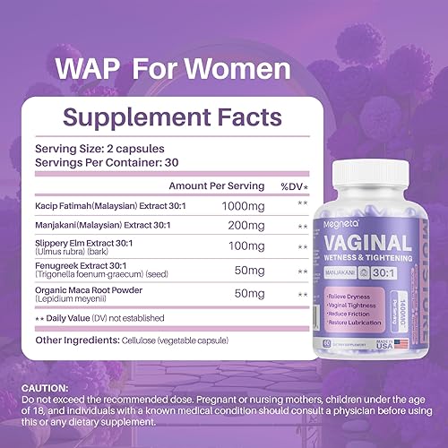 Miniatura 5 de Cápsulas de estiramiento vaginal para mujeres  Kacip Fatimah, Manjakani y olmo resbaladizo  Apoya la elasticidad, equilibrio del pH y alivio de la