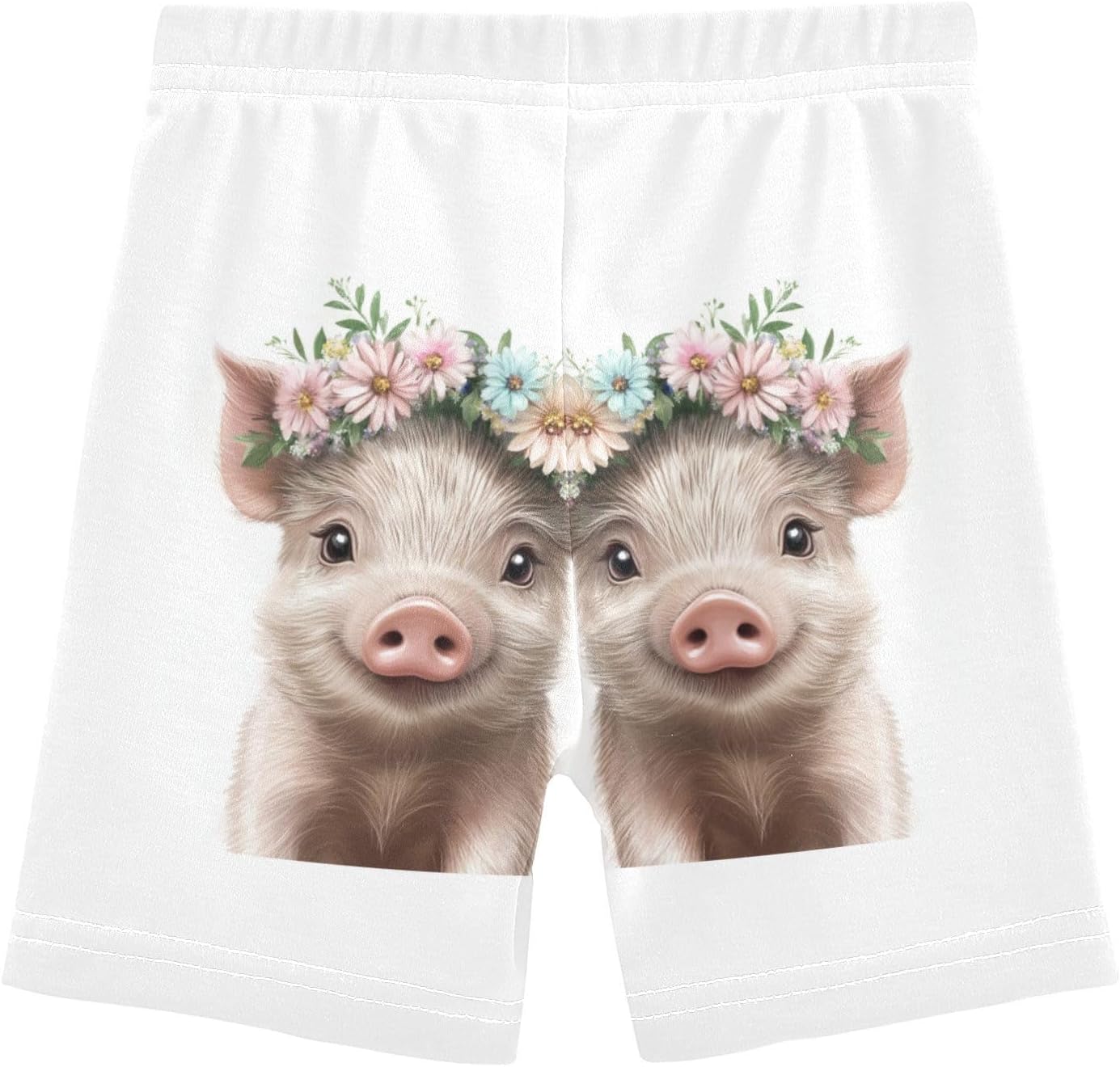 Floral Pig White Girls Bike Shorts Toddler Soft Cotton Active Under Dress Shorts