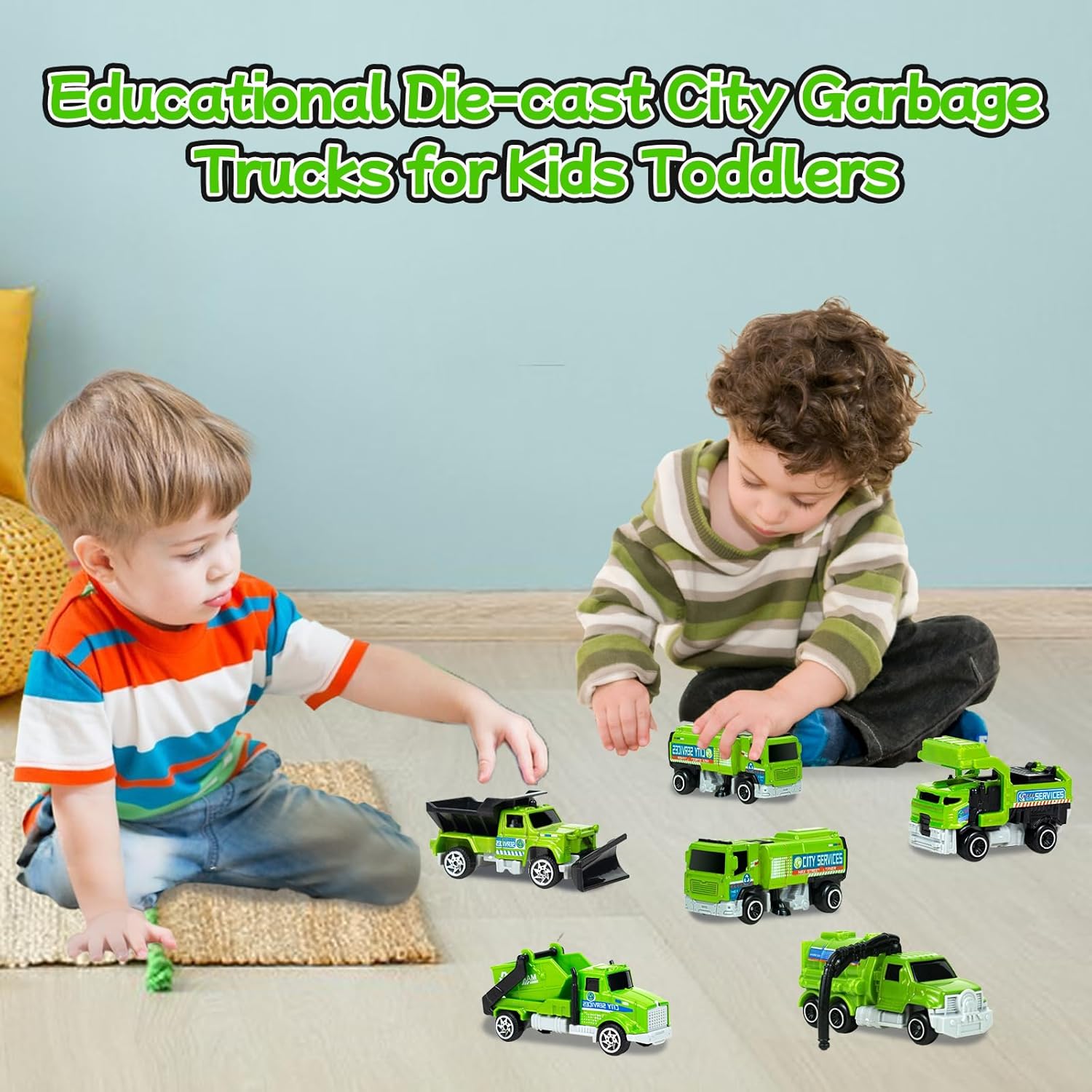 6 Pack Diecast Garbage Truck Toys for Kids, Mini Alloy Sanitation Truck Toy Recycling Sanitation Trucks Model Set, Educational Toddler Car Toys Easter Gifts for Boys Girls 3-7 8