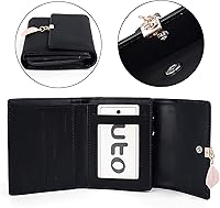 Vista 167 de UTO - Cartera pequeña RFID de piel sintética con dije de hoja, cierre de cremallera y tarjetero.