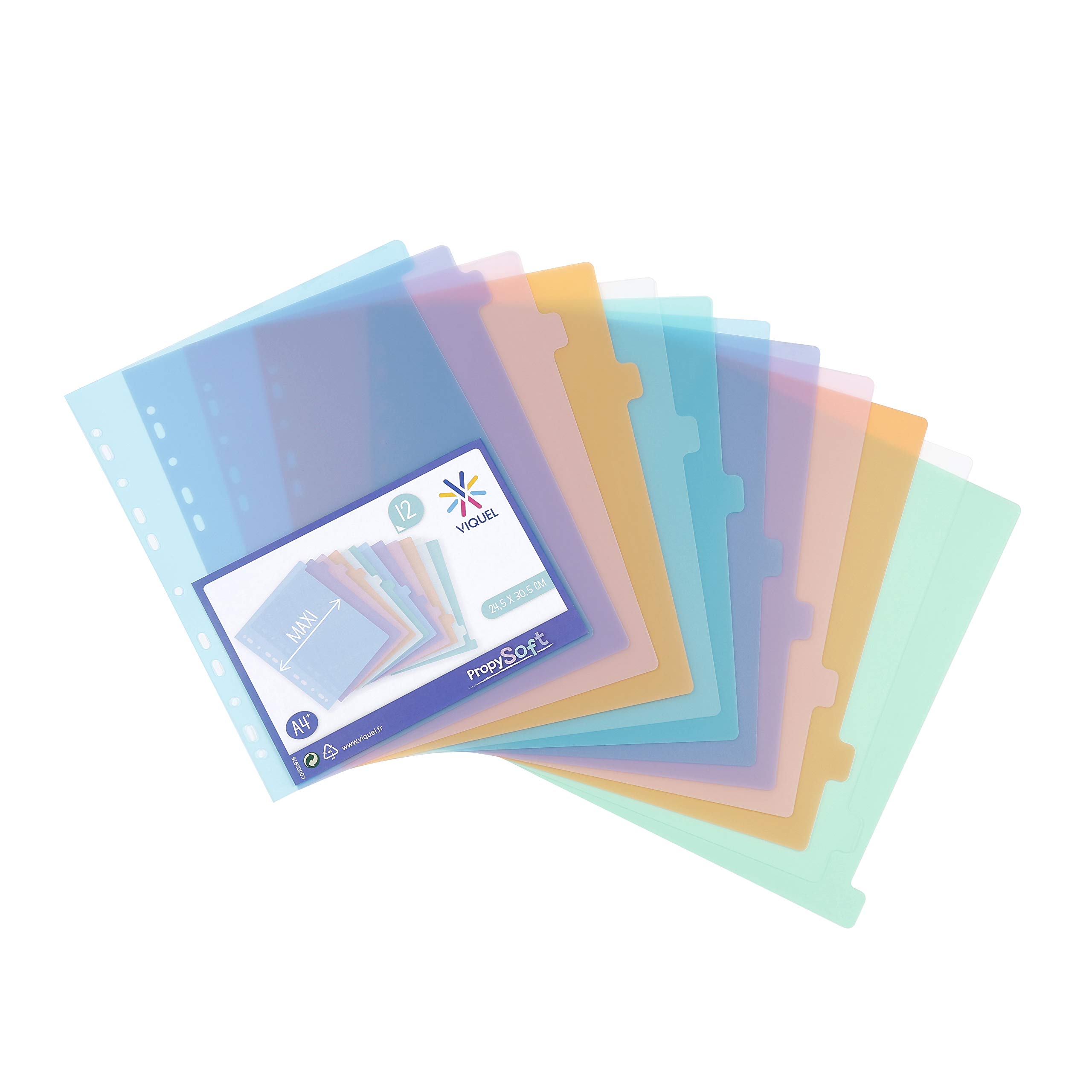 Viquel - Pack of 12 Plastic dividers - Maxi Format (24.5 x 30.5 cm) - for A4 Maxi Format Binder or Lever Arch File