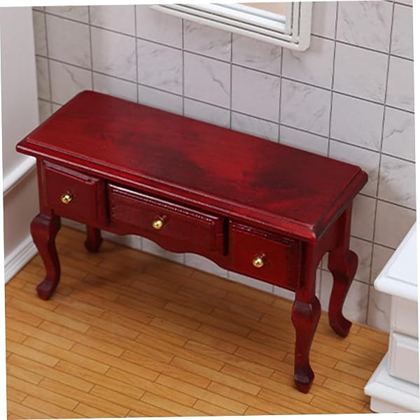 Dollhouse Desk, Miniature Table, Realistic Wooden Dollhouse Desk 1:12 Scale with 3 Drawers, Retro Furniture for Library Scene Decoration - 5