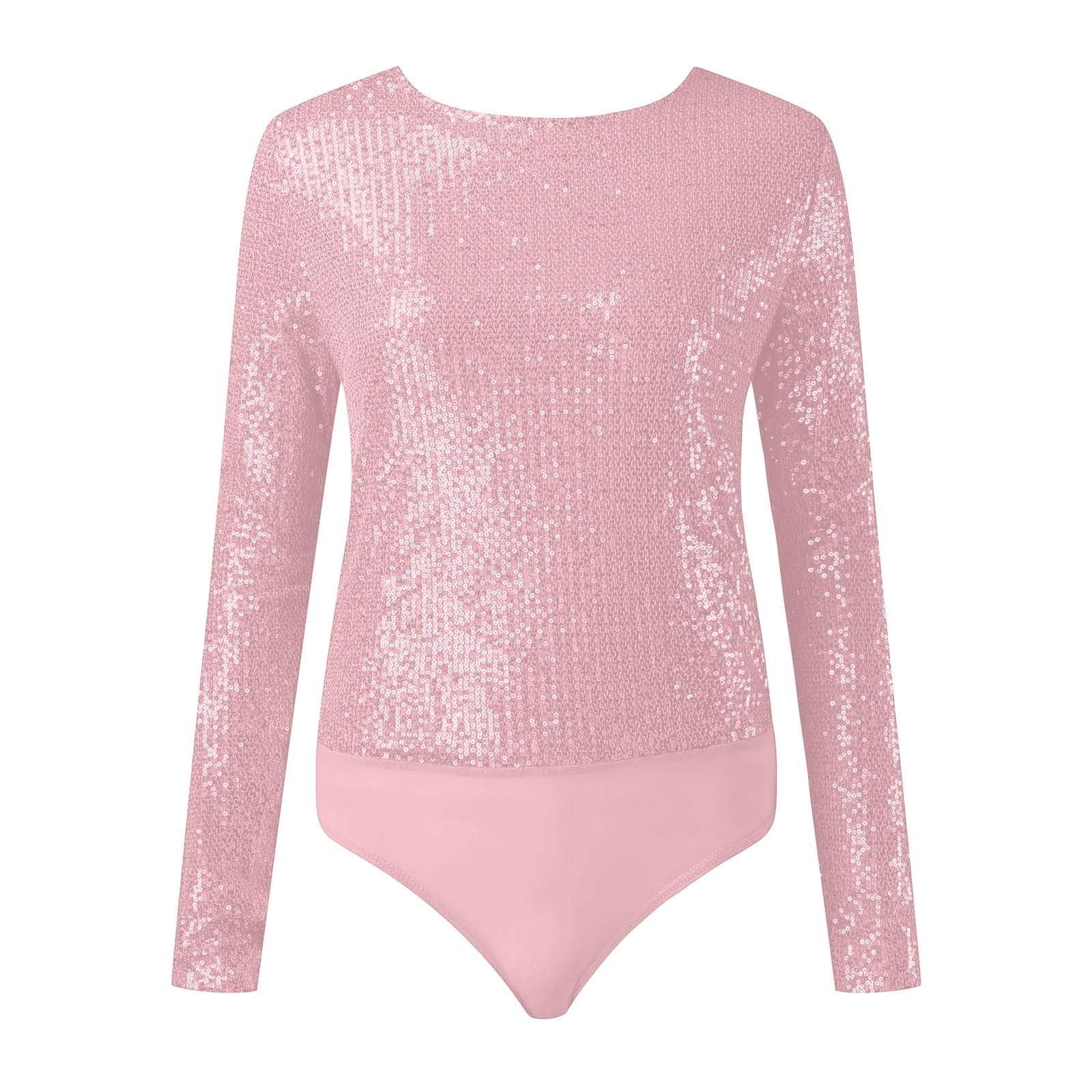 Glitzer Body Damen Party Pailletten Blusebody Transparent Einteiliger Outfit Oberteil Sexy Langarm Spitzenbody Karneval Curvy Bodysuits Mesh Jumpsuit