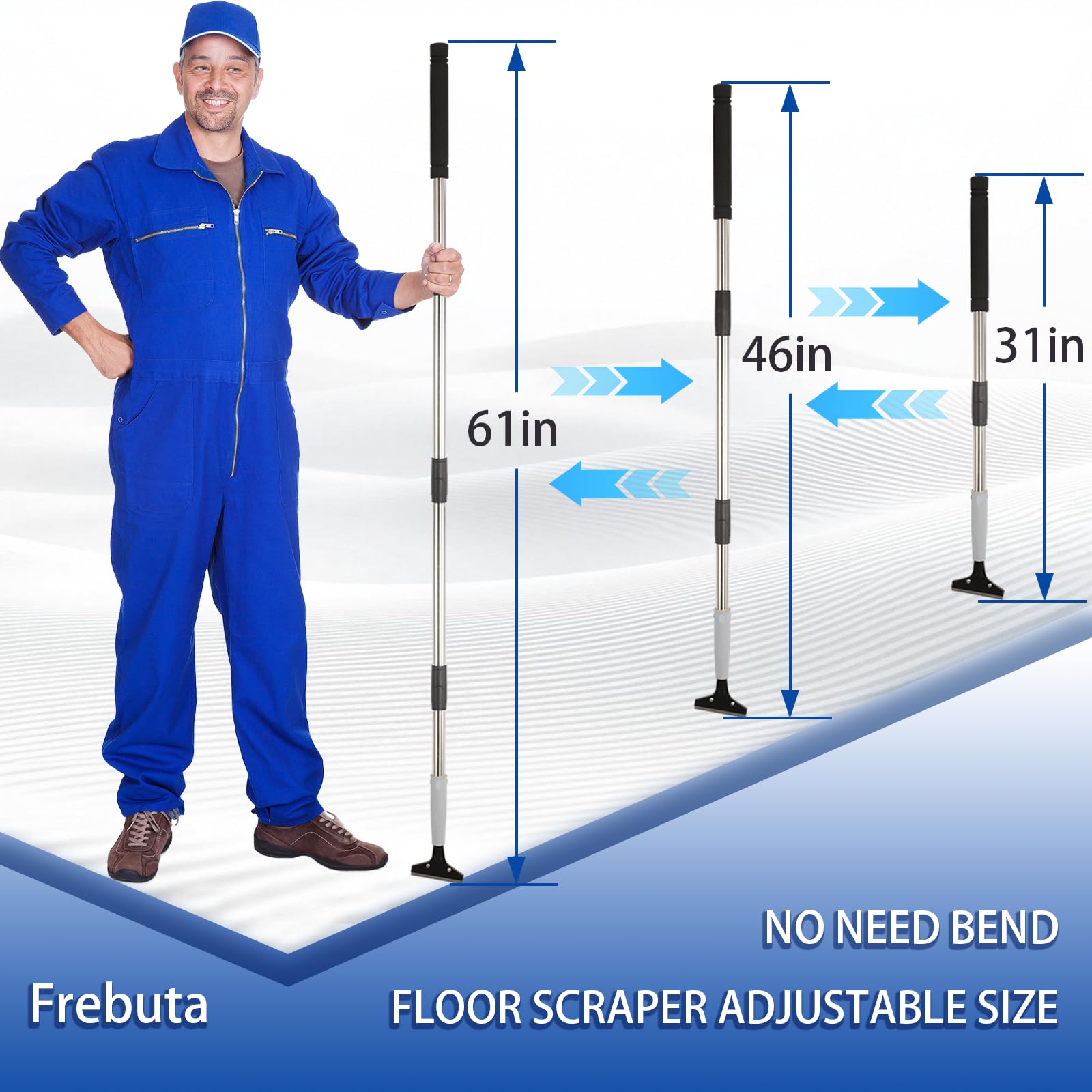Rascador de piso de cuchilla, herramienta rascadora, rascador de piso de metal de 4 pulgadas con 10 cuchillas de metal adicionales, rascador de pintura de mango largo, ideal para limpiar estufas,