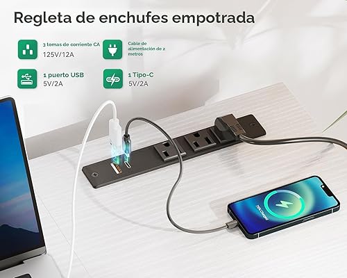 Miniatura 5 de AODK Escritorio para computadora de 51 pulgadas con cajones y tomas de corriente USB, escritorio reversible para oficina en casa con estantes de