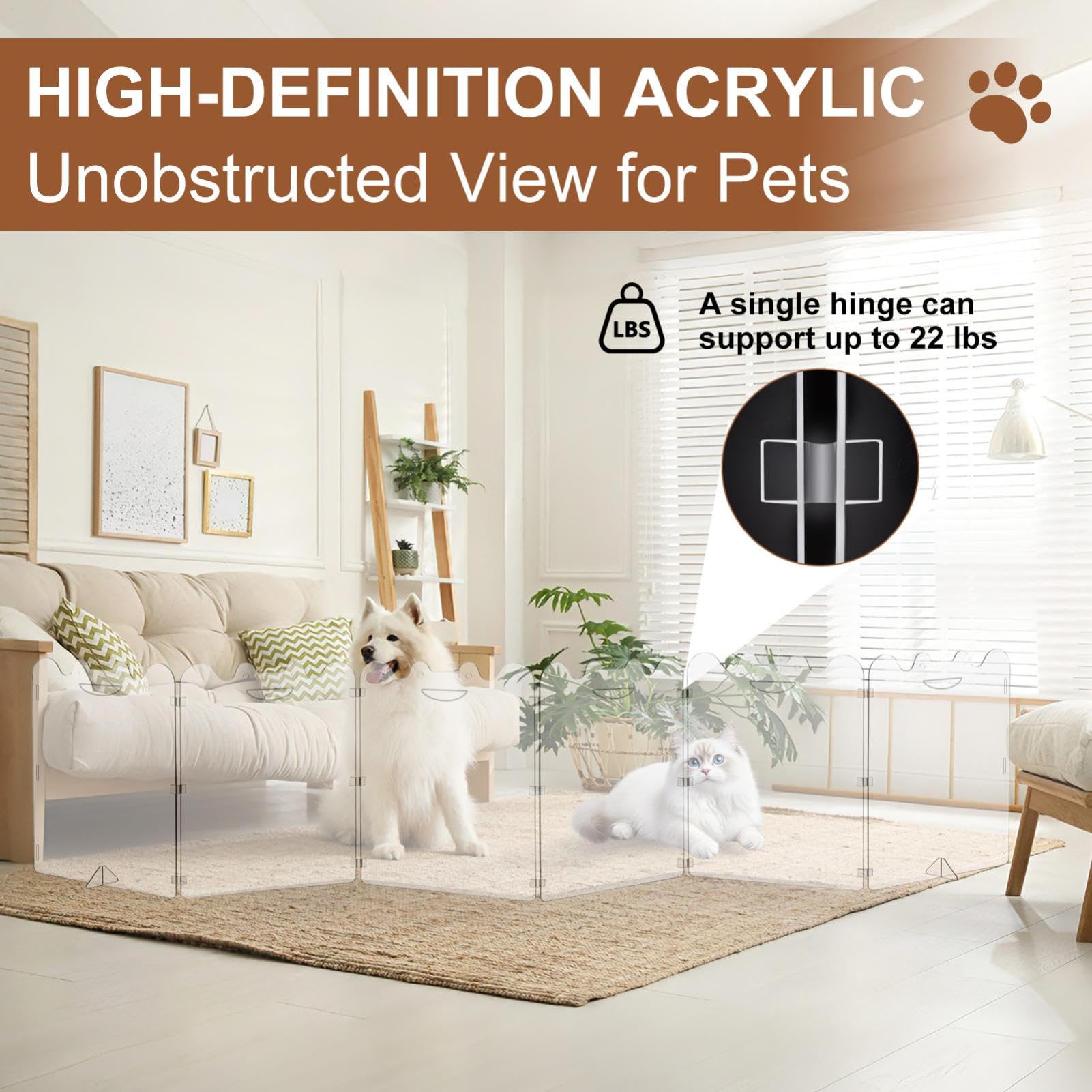 Rejilla acrílica para mascotas, 4 piezas o 6 piezas, plegable, acrílico, con asas de transporte, barrera transparente | para puertas, escaleras interiores, pasillos