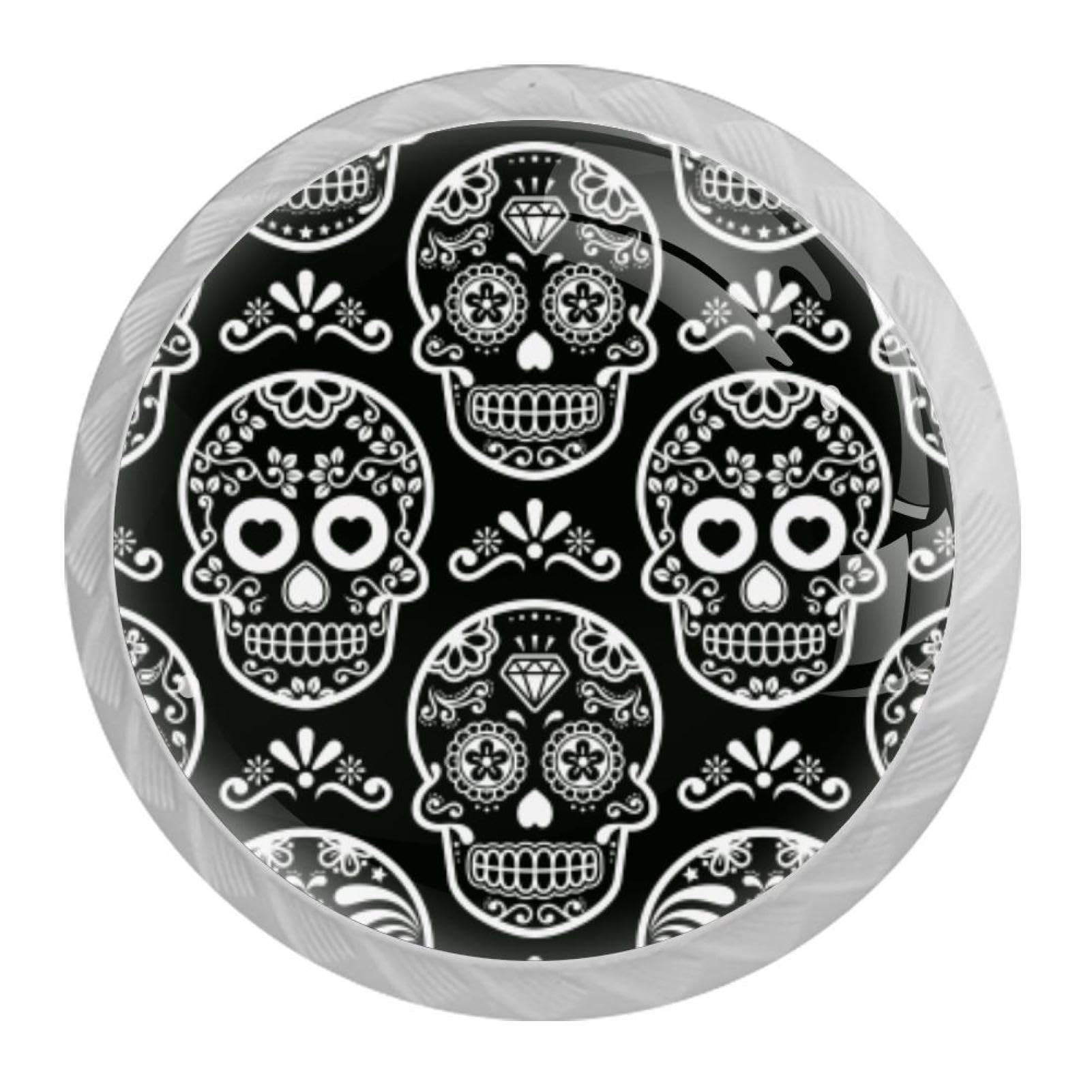 Tqmspg 4 Pieces Drawer Pulls Skull Patterns Door Knobs Dresser Handles for Kitchen Wardrobe Cupboard Hardware Furniture