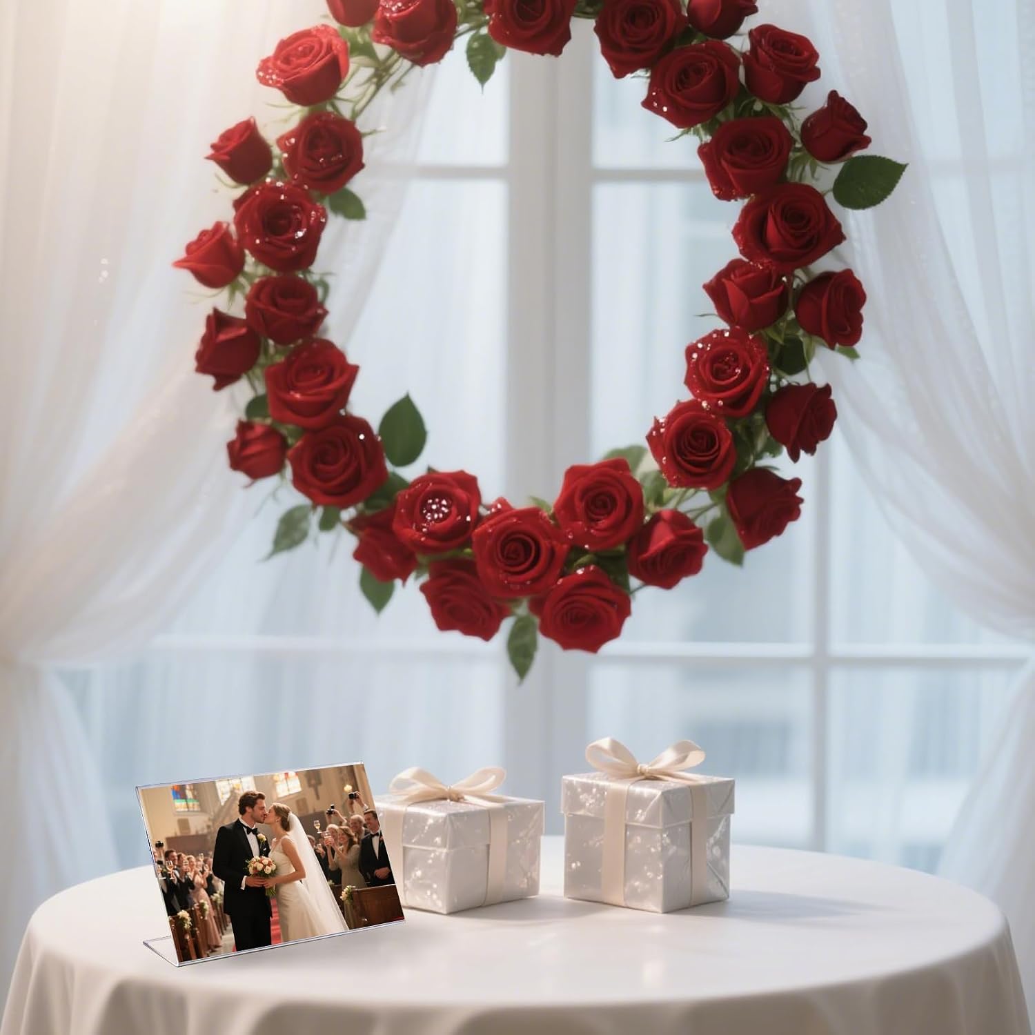 54 Pcs Acrylic Picture Frames Bulk 4 x 6 Inch Clear Plastic Sign Holder Horizontal L Shape Photo Frame Acrylic Back Flyer Slanted Stand for Home Office Desktop Display