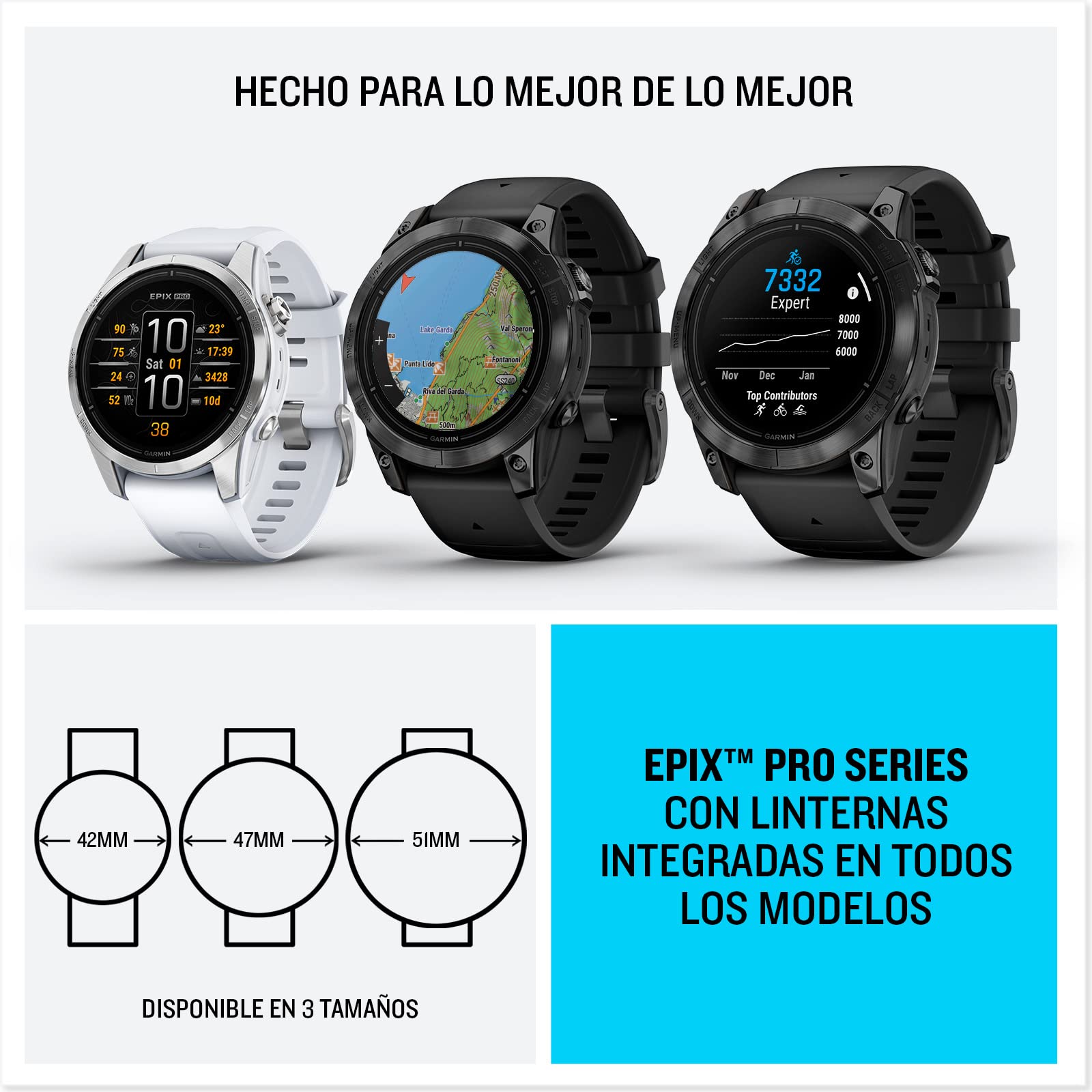 Garmin Epix (Gen 2) Pro 51mm - Reloj de Alto Rendimiento GPS Multideporte con Pantalla táctil AMOLED, Linterna LED, Frecuencia cardíaca, Mapas y hasta 31 días de autonomía, Negro