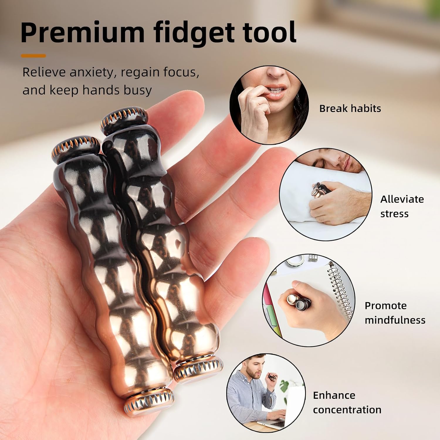 Fidget Spinner Adult Desk Toy, Metal Fidget Toys for Anxiety Relief, ADHD Stress Relief Hand Spinner, Cool Mini Figure Ornament for Focus & Relaxation (2Pcsa) image 2