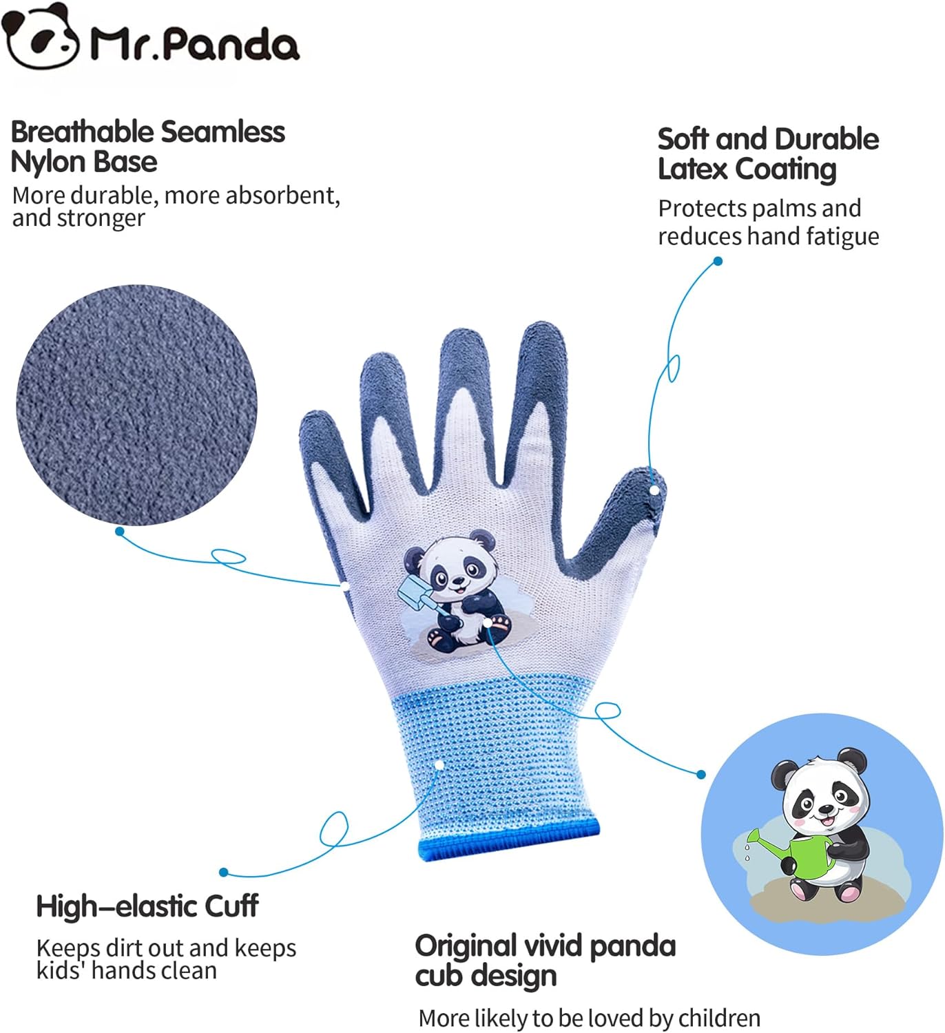 Mr.Panda 3 Pairs Skin-Friendly kids gardening gloves for Age 5-7, Rubber Coated childrens garden gloves, toddler work gloves, XXS - Image 2