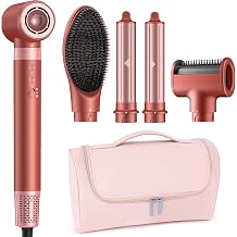MESCOMB 5 in 1 High-Speed Hot Air Styler, Professional Frizz-Free Hair Dryer Brush, Fast Drying, No Heat Damage Air Styler Wrap for Curl, Volumize, Straighten, Includes Travel Bag Hot Pink