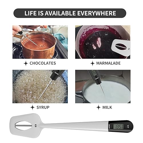 Miniatura 4 de Efeng Termómetro digital para carne, termómetro de caramelo, espátula, con clip para olla y sonda de 9 pulgadas, termómetro digital de lectura