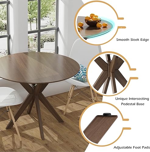 Miniatura 33 de Giantex Mesa de comedor redonda de madera de 36 pulgadas, mesa de cocina de granja con base de pedestal intersectable y patas de madera de goma