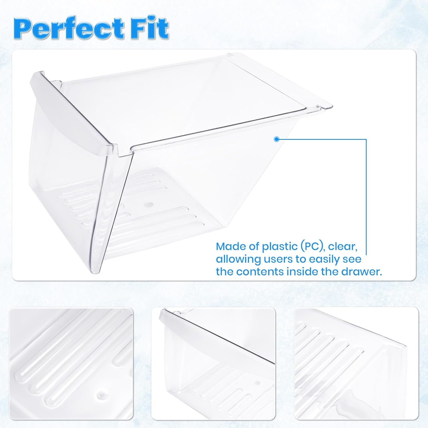 KUAFU 240364503 Crisper Drawer Compatible with Frigidaire Refrigerator Crisper Pan Drawer Freezer Replacement for 240364507 Clear Plastic (PC)