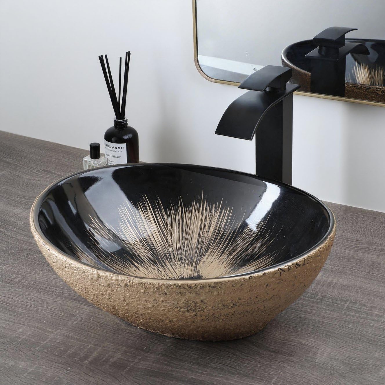 Lavabo Ovale Per Bagno 33x41x13 cm Da Appoggio in Ceramica Nero