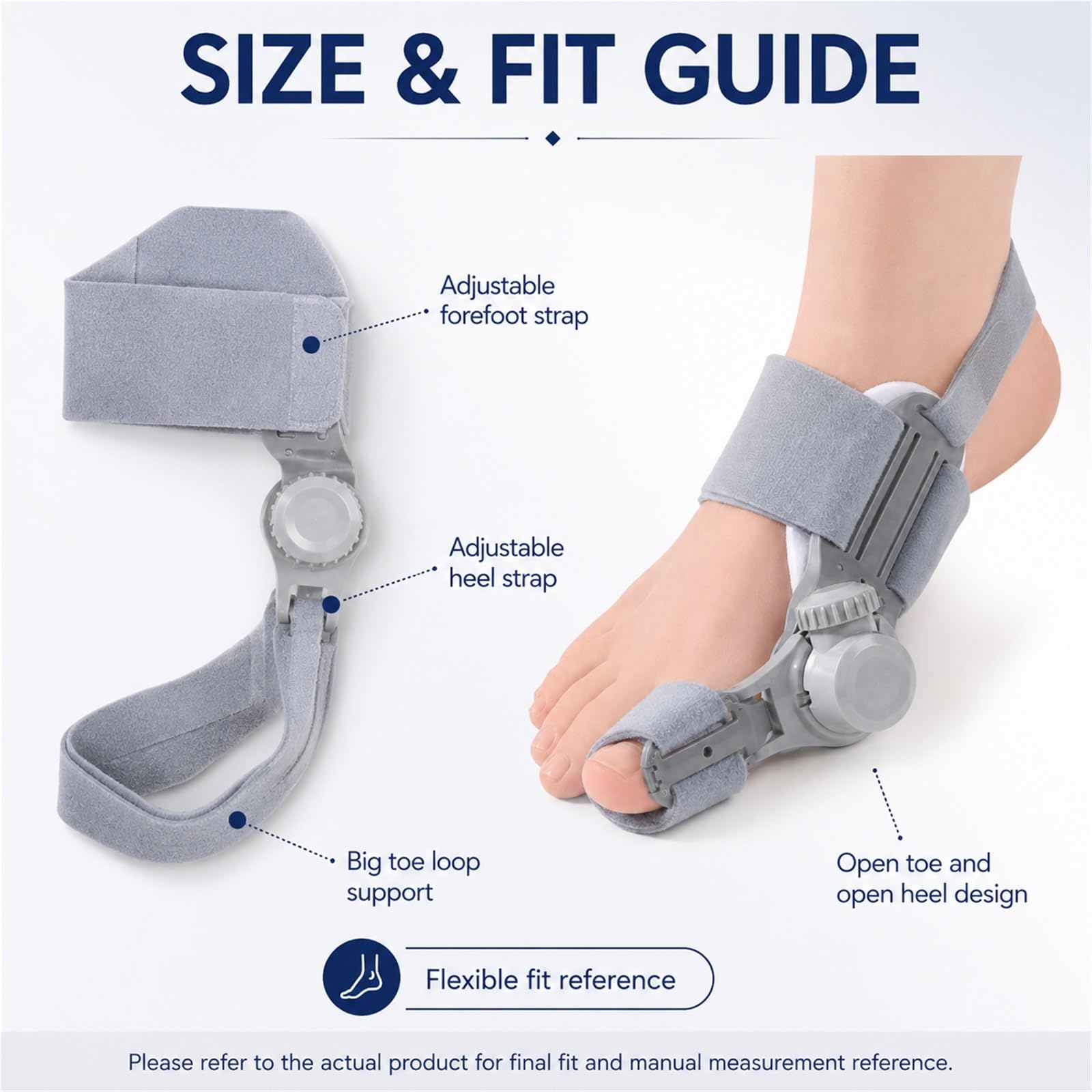 Hallux Valgus Korrektur Damen Herren, Ballenzeh Schiene mit Verstellbarem Knopf, Zehenspreizer zur Zehenkorrektur Großzehe, Zehenbegradiger für Tag und Nacht(Rechts)