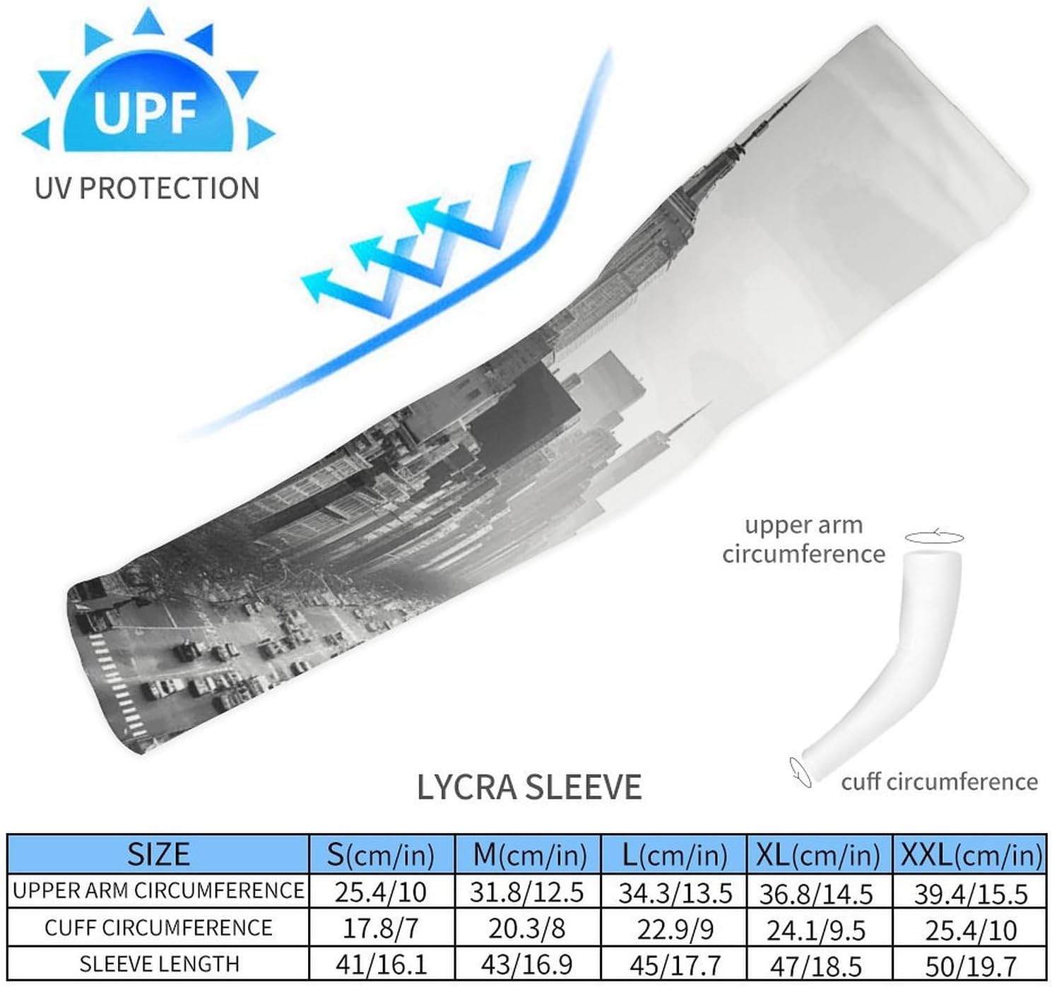 UV Sun Protection Cooling Arm Sleeves XX-Large (xx_l), Compression, Soft | Black And White New York Arm Covers for Sport, Breathable, Tattoo Cover Up, Portable Arm Brace for Women Men
