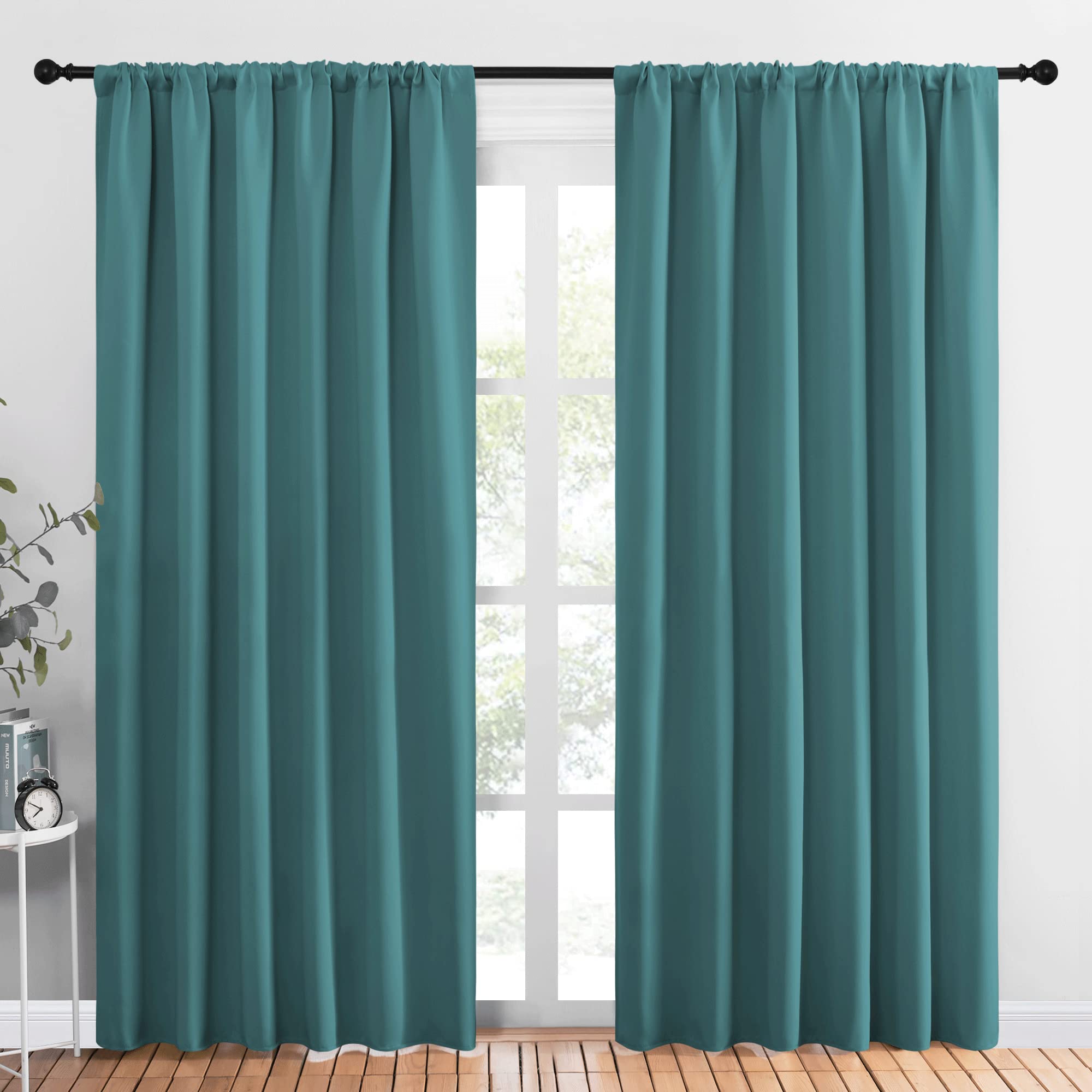 NICETOWN Living Room Curtains, Window Curtain 2-Panels, Thermal Insulated Solid Rod Pocket Blackout Draperies/Drapes (Sea Teal, One Pair, 70 by 84-inch)