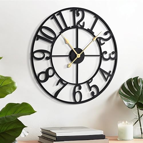 LEIKE Reloj de pared con números arábigos de 14 pulgadas, funciona con pilas, color negro, silencioso, sin tictac, relojes de pared para decoración
