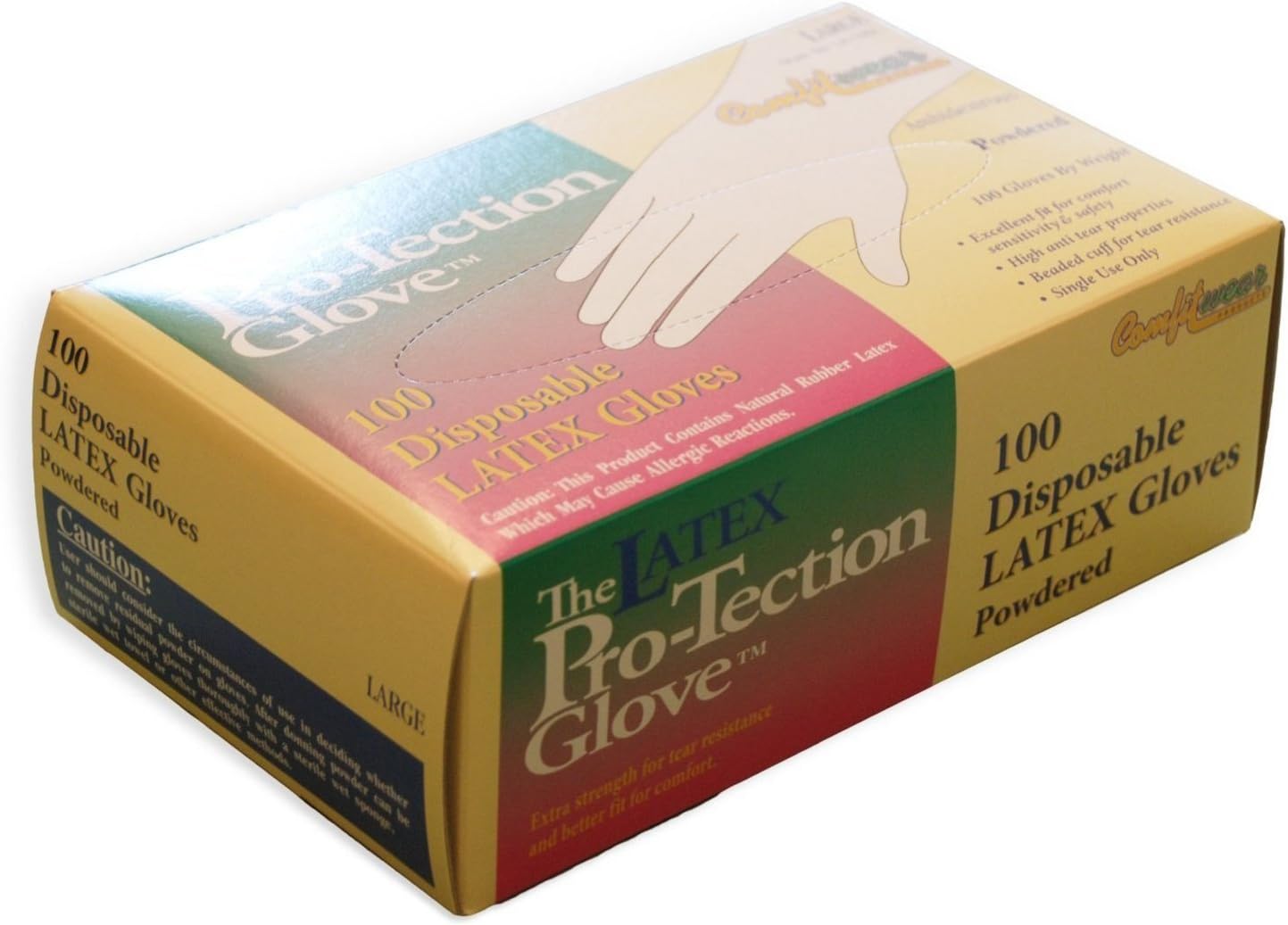 Comfitwear Disposable Latex Gloves Powdered, Medium, 100 Count