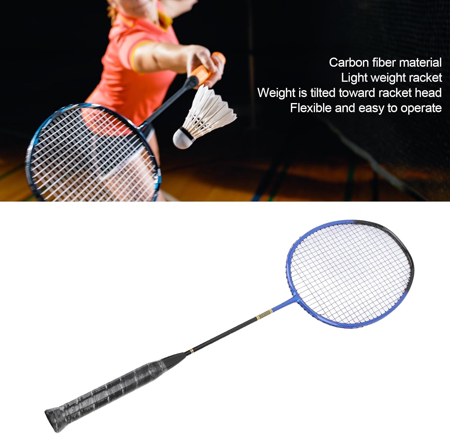 Ultralight Badminton Racket, Premium Stability Carbon Fiber Badminton Racket Professional for Backyards Gym
