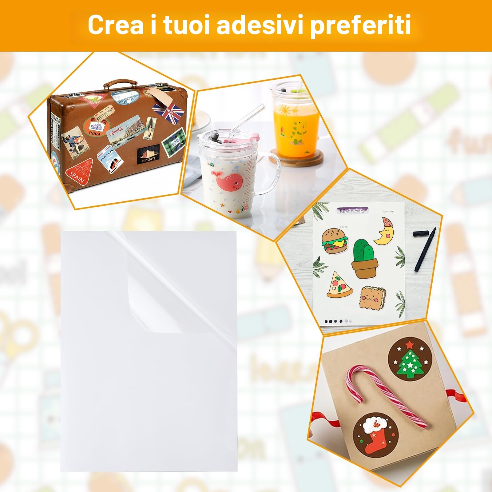 Carta adesiva trasparente stampabile A4 25 fogli, pellicola per stampanti laser e a getto d'inchiostro