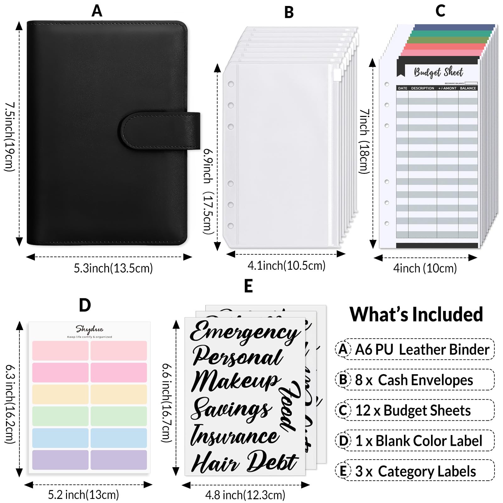 SKYDUE Budget Binder with Cash Envelopes & Expense Budget Sheets,Money Binder with Cash Envelopes for Budgeting and Saving Money