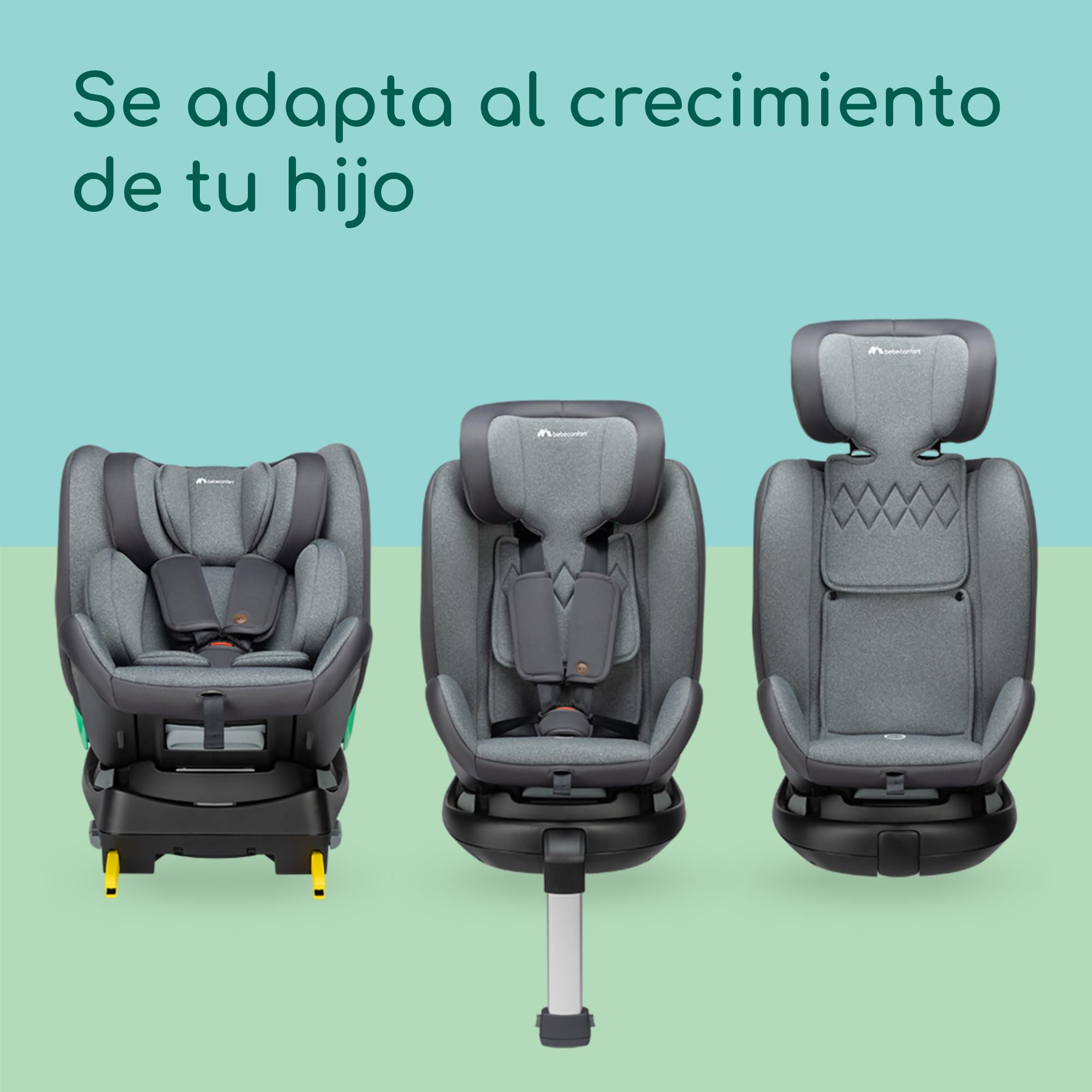 Bebeconfort EvolveFix Plus i-Size, Silla Coche 360, 0-12 Años, 40-150 cm, Silla Coche ISOFIX, Reposacabezas 10 pos., 4 pos. Reclinadas, Protección Lateral, Tejidos Alto Rendimiento, Tinted Graphite
