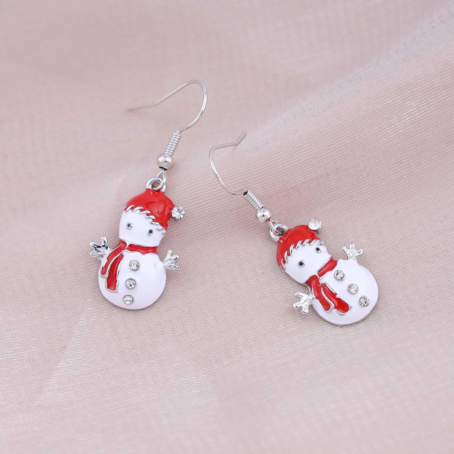 Vintage Crystal Christmas Snowman Earrings Rhinestone Snowman Dangle Earrings Silver Cz Snowman Earrings Sparkly Christmas Earrings Jewelry for Women - Image 5