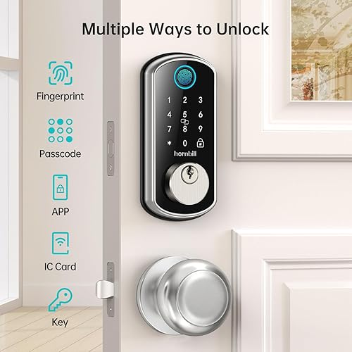 Miniatura 2 de Juego de cerradura de puerta inteligente WiFi Cerradura de puerta de entrada sin llave plateada con juego de manija Cerradura de puerta de huella