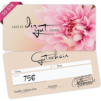 Voucher Cards to Fill Yourself (Set of 50, DIN Long) - Pink Lotus | Blank voucher to fill in as a template for massage, cosme