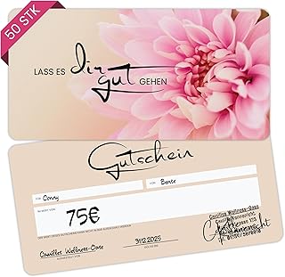 Gutscheinkarten zum Selbstausfüllen (50er Set, DIN Lang) - Blanko Gutschein zum Ausfüllen als Vorlage für Massage, Kosmetik, Friseur und Andere - Gutscheinvorlagen Neutral und Edel - Rosa Lotus